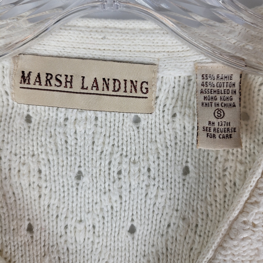 Vintage Marsh Landing Ramie Cotton Ivory Cream Eyelet Henley Sweater Size Small - Picture 4 of 13